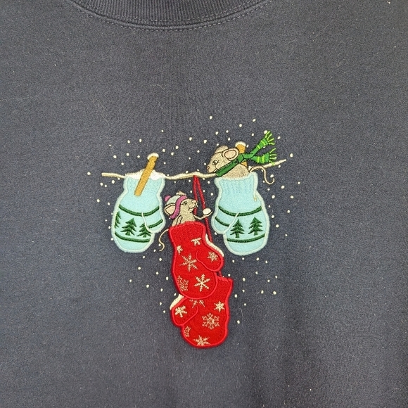 Vintage jerzees active wear Christmas sweater mice and stockings funny size L - Picture 2 of 3